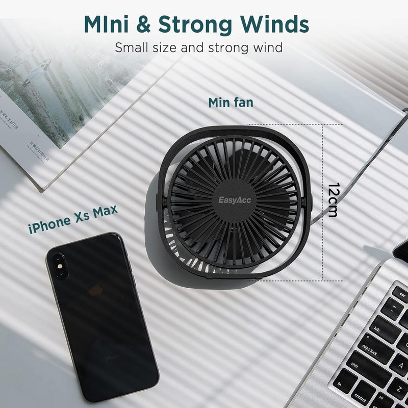 EasyAcc USB Small Desk Fan, Slumber Pod Fan [360°Rotatable Head &Powerful ] 3 Speeds Portable Personal Table Travel Fan for Sleeping Desk Cruise Ship Dorm Bedroom Office Office (No Battery) - Image 2